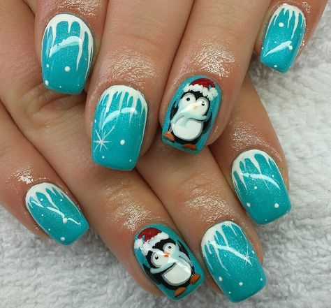 Winter Nails Blue - Great, we've got you covered. Here you'll be able to buy all the supplies you need. Click to visit now. Pretty Nail Art Designs Winter, Penguin Christmas Nails, Penguin Nails Christmas, Penguin Nail Designs, Christmas Nails Penguin, Christmas Nail Designs 2022, Winter Gel Nails Ideas, Pretty Winter Nails Classy, Nail Art For Winter