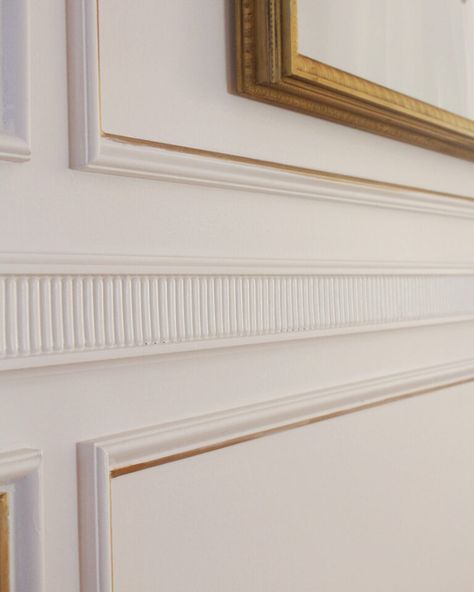 French Trim Moldings, French Wainscoting Ideas, Shelf Trim Ideas, Modern Wall Trim Ideas, Trim Moulding Ideas, Moulding With Wallpaper, French Moulding Wall, Ceiling Mouldings And Trim Ideas, French Wall Molding