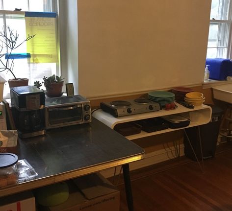 How to set up a temporary kitchen during your renovation. Temporary Kitchen, Kitchen Setup, Blog Topics, Kitchen Reno, How To Set Up, Moving Out, Kitchen Shelves, My Kitchen, Storage Unit