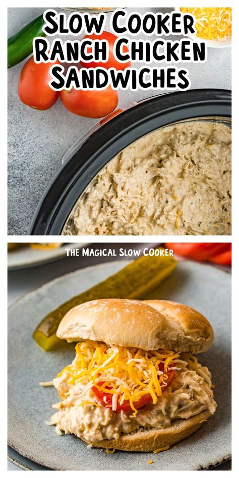 Slow Cooker Ranch Chicken Sandwiches Crockpot Ranch Chicken Sandwiches, Creamy Chicken Sandwiches Crockpot, Slow Cooker Chicken Sandwich, Crockpot Chicken Sandwiches, Ranch Chicken Sandwiches, Slow Cooker Sandwiches, Slow Cooker Ranch Chicken, Ranch Chicken Crockpot, Shredded Chicken Sandwiches