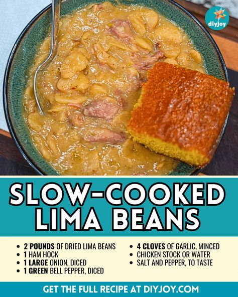 Grandma's Slow-Cooked Lima Beans Recipe Lima Beans Recipe Southern, Lima Beans In Crockpot, Lima Beans Recipe, Lima Beans And Ham, Cooking Lima Beans, Lima Bean Soup, Lima Bean Recipes, Pecan Pie Recipe Southern, Beans In Crockpot