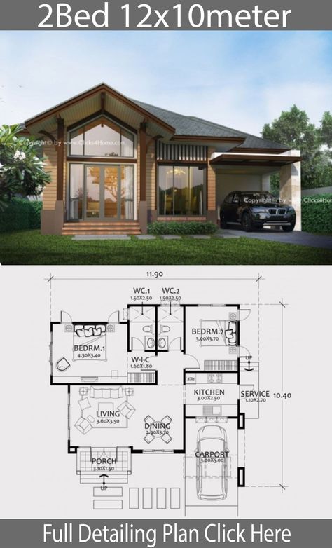 Home Design Plan 12x10m With 2 Bedrooms In 2020 4E8 House Plan With Loft, Unique House Plans, Two Story House, 2 Bedroom House Plans, Free House Plans, 4 Bedroom House Plans, Garage House Plans, House Plan Gallery, Bungalow House Plans