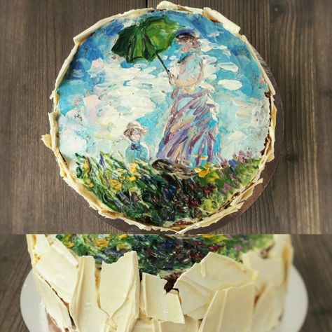 Claude Monet Birthday Party, Cake Decorating Painting, Claude Monet Cake, Painting On Cake, Painting Cake, Hand Painted Cake, Painted Cake, Art Cakes, Fantasy Cake