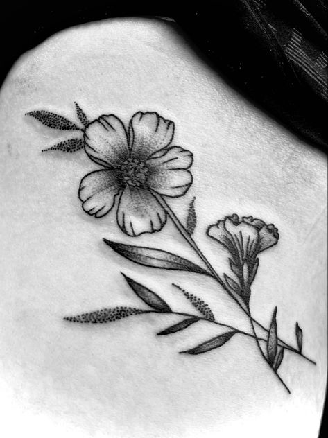 Floral tattoo, black and grey whip shading tattoo, stipple shading tattoo IG *@theluna__* Stipple Flower Tattoo, Whip Shading Tattoo Design, Small Shaded Tattoos, Shaded Flower Tattoo, Stipple Shading Tattoo, Whip Shading Tattoo, Shaded Tattoos, Shading Tattoo, Tattoo Black And Grey