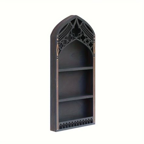 French Rack Crystal Storage Rack Wooden Wall Mounted Storage - Temu Crystal Shelf Display, Layered Architecture, Gothic Window, Oil Shelf, Crystal Shelf, Essential Oil Shelf, Gothic Boho, Wiccan Decor, Decoration Aesthetic