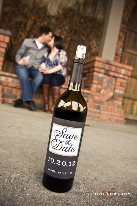 Wine Bottle Save the Date.. Imagine sitting on a blanket on the grass in front of the vineyard at Casa Larga. Plan this photo shoot 8-12 months in advance. You will start sending your Save The Dates 6 months prior to the wedding ceremony.  Ask about our personalized wine labels! www.casalarga.com/weddings Personalized Wine Labels, Engagement Photos Country, Date Photo, Country Engagement, Engagement Photo Ideas, Photo Save The Date, Save The Date Photos, Engagement Photos Fall, Engagement Invitations