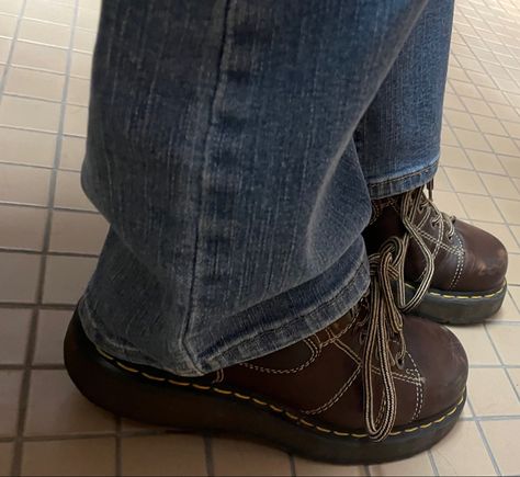 #docmartensstyle #docmartensoutfits #docmartin #indieaesthetic #outfitinspo #coquette Brown Doc Martens Outfit, Brown Docs, 2010s Tumblr, Brown Doc Martens, Martens Outfit, Doc Martens Outfit, Funky Shoes, Shoe Inspo, Swag Shoes