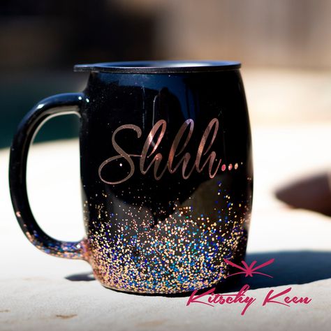 When you're not a morning person.... TGIF y'all!    #glitter #glittercup #glittertumbler #sparkles #kitschykeen  #black #rosegold #wanderlust #pognation #coffee #coffeemug #shhh #morning #morningperson #tgif Coffee Cup Tumbler, Coffee Glitter Tumbler, Glitter Coffee Mugs Epoxy, Glitter Coffee Tumbler, Coffee Mug Tumbler Ideas, Glitter Coffee Mugs, Epoxy Coffee Mugs, Coffee Tumbler Ideas, Epoxy Coffee Mug