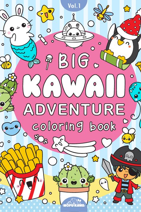 Kawaii Adventure Coloring Book: A Fun and Relaxing Way to. #Kawaii #Kawaii_Coloring_Books #Activity_Books_For_Adults #Kawaii_Book_Cover Activity Cover Page Ideas, Kawaii Book Cover, Coloring Books Cover, Colouring Book Cover, Coloring Book Cover Design, Soothing Activities, Coloring Books Kids, Kids Book Cover, Kawaii Book