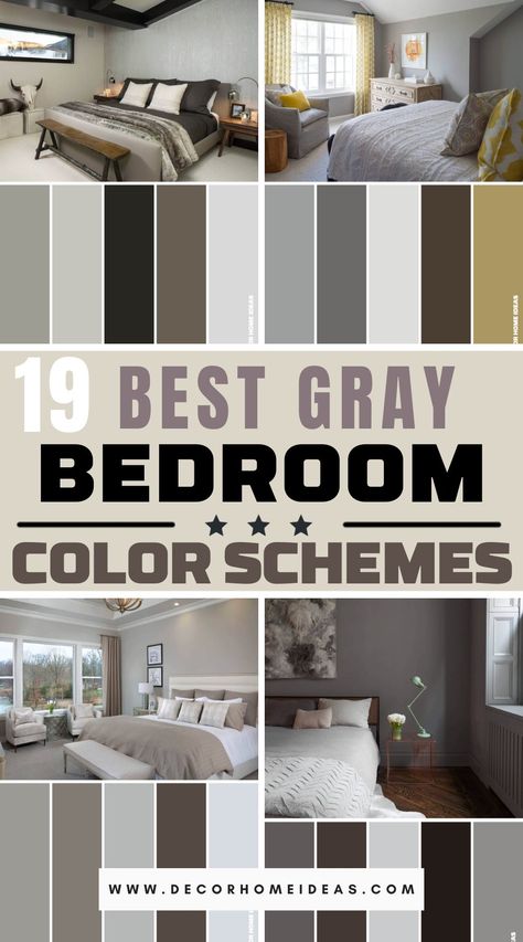 Elevate your bedroom with modern sophistication using these 19 chic and stylish gray color schemes. Explore contemporary design ideas that bring a touch of elegance to your living space. Hacks For Small Bedrooms, Bedroom Color Schemes Grey, Gray Color Schemes, Grey Colour Scheme Bedroom, Grey Bedroom Colors, Dark Gray Bedroom, Modern Bedroom Colors, Gray Bedroom Walls, Spring Basics