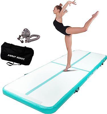 AirMat Nordic Air Mat Tumble Track 10ft/13ft/16ft/20ft/26ft with Electric Air Pump, Inflatable Gymnastics Mat for Home, Best for Gymnastics, Cheerleading, Yoga - 3'3" Wide and 4" Thick, Tumbling Mat Tumble Track, Baseball Painting, Tumbling Mat, Gymnastics Tumbling, Gymnastics Mat, Tumble Mats, Air Track, Kids Gym, Gymnastics Training