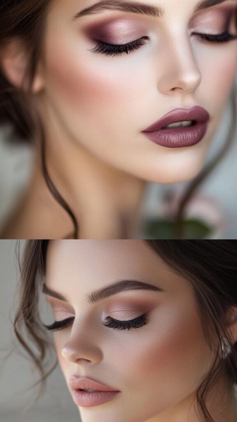 Bride Makeup Styles, Makeup To Wear With Burgundy Dress, Formal Make Up Brown Eyes, Plus Size Makeup Looks Wedding, Pink Bridal Makeup For Brown Eyes, Bold Eye Wedding Makeup, Natural Make Up For Wedding Brides, Bride Makeup Sparkle, Dusty Rose Bridal Makeup