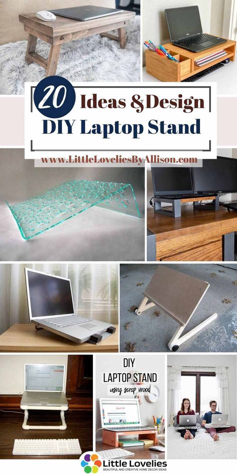 Are you looking for how to make your own DIY laptop stands? You are certainly in the right place. This DIY tutorial will give you different ideas and surely help you make them the easiest way possible. I'm happy to present you with 20 amazing outstanding DIY laptop stands that you can make from the comfort of your home. All you need to do is get creative. #laptop #LaptopStand Laptop Holder Diy, Laptop Desk Diy, Diy Laptop Stand, Laptop Stand Bed, Wooden Laptop Stand, Laptop Holder, Diy Laptop, Ipad Holder, Stand Ideas