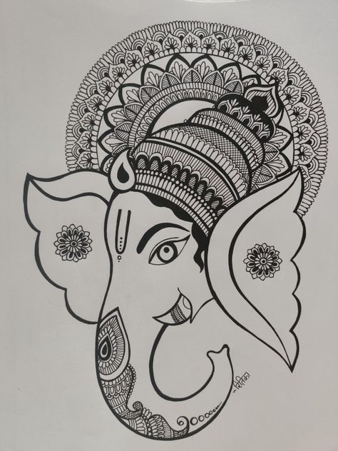 Ganesha Mandala Art Easy, Ganesh Mandala Art Easy, Mandala Drawing Of God, Cool Drawing Ideas Creative, Ganesh Doodle Art, Mandala Art Simple Drawings, Simple Pencil Drawings Easy, Ganesha Drawing Mandala, Mandala Sketch Simple