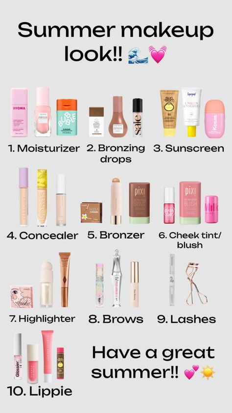 #makeup #skincare #sephora #summer #summer2024 #preppy #preppysummer #tsitp #fyp Makeup Routine Guide, Skincare Sephora, Makeup Beauty Room, Preppy Makeup, Natural Summer Makeup, Makeup Bag Essentials, Sephora Skin Care, Beauty Makeup Tutorial, Summer Makeup Looks