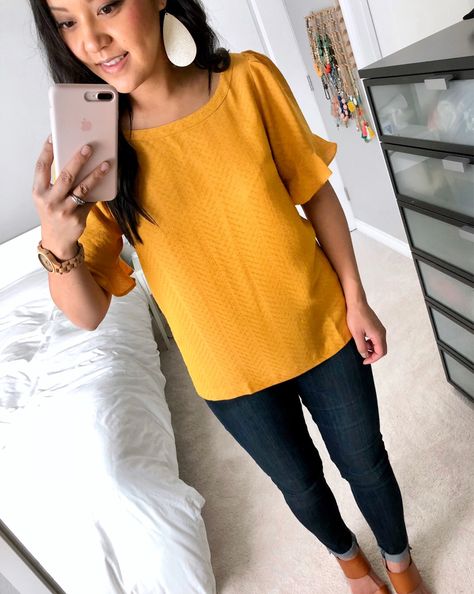 Marigold Yellow Top Review Yellow Sweater Outfit, Yellow Top Outfit, Yellow Shirt Outfit, Mustard Yellow Top, Nickel And Suede, Marigold Yellow, Yellow Shirt, Yellow Outfit, Yellow Shirts