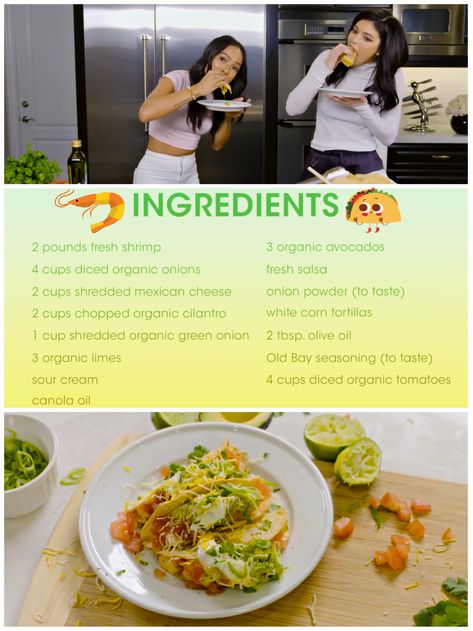 Karrueche Tran and Kylie Jenner shrimp tacos recipe! Please Re-Pin for later 😍💞 chicken noodle soup recipe, shrimp tacos, mongolian beef, oatmeal raisin cookies, ina garten Kylie Shrimp Tacos, Kylie Jenner Tacos, Shrimp Tacos Kylie Jenner, Kylie Jenner Food Recipes, Kylie Jenner Shrimp Tacos Recipe, Kylie Jenner Recipes, Kylie Jenner Food, Kardashian Recipes, Kylie Jenner Diet