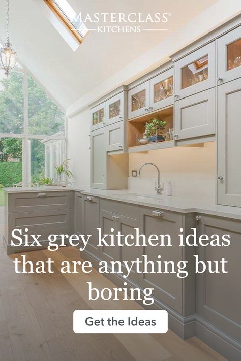 Explore the timeless charm of grey kitchens with our blog: '6 Grey Kitchen Ideas Far from Boring.' From sleek grey kitchen cabinets to inspiring decor, dive into the latest trends and design ideas. Elevate your space with these stylish grey kitchen ideas! 🌟 #GreyKitchen #KitchenIdeas #GreyDecor #HomeTrends Kitchen Cabinet Colors With Grey Floors, Kitchen Floors With Grey Cabinets, Dark Grey And White Kitchen Cabinets, Kitchen Ideas Grey Floor, Kitchens With Grey Cabinets, Kitchen Ideas Grey Cabinets, Grey And Brown Kitchen, Grey Shaker Kitchen Ideas, Grey And White Kitchen Ideas