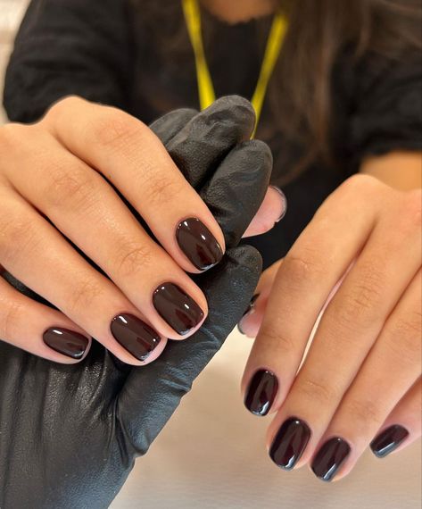 deep chocolate brown nail color with mid length square shape Short Gel Nails Black, Kutek Disney, Nagellack Trends, Short Gel Nails, Nagel Tips, Smink Inspiration, Makijaż Smokey Eye, Thanksgiving Nails, Her Nails