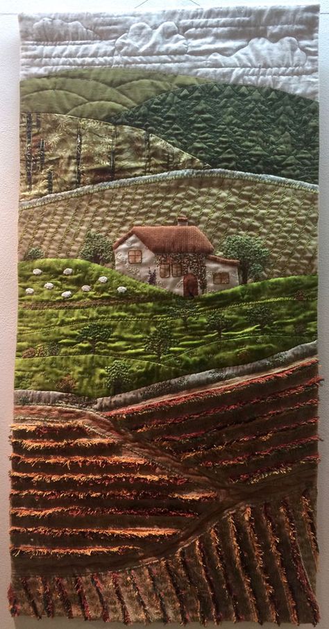 Textile Landscapes, Recycled Fabric Art, Colchas Quilting, Cloth Painting, Green Fabrics, Tapestry Loom, Landscape Art Quilts, String Quilt, Landscape Quilt