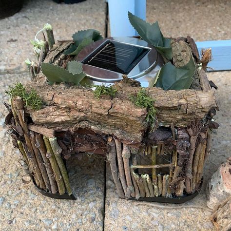 Mum makes fairy garden for free – using an old butter tub and twigs, and some homemade salt dough Homemade Fairy Houses Diy, Diy Fairy Garden Ideas Homemade How To Make Tree Houses, Fairy Garden Around Tree Base, Fairy Garden Houses Homemade, Diy Fairy Garden Ideas Homemade, Homemade Fairy Garden Ideas, Homemade Salt Dough, Magical Garden Ideas, Toad Abode