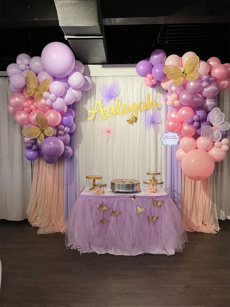 Birth Decoration Ideas, Pink And Lavender Birthday Decor, Ballon Decorations Butterfly, Butterfly Theme Decorations, Pink And Lavender Baby Shower Ideas, Lavender Decorations Party, Pastel Butterfly Baby Shower Ideas, Lavender Birthday Decorations, Pink And Purple Baby Shower Ideas