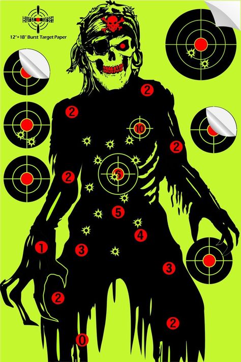 GOOD EFFECT: Self Adhesive splatter target sticker bright fluorescent green, black and red are easier to see clearly, the effect of impact blasting is better. Spend more time shooting and less time checking your target

USE: Great for All Firearms, Including: Airsoft, BB guns, pellet guns, air rifles, shotguns, Arrow, Bow target etc. Perfect for shooting indoors and outdoors, Near or far range. More suitable for club competition or practice Target Practice Shooting, Targets For Shooting, Target Games, Burst Angel, Paper Shooting Targets, Zombie Silhouette, Bow Target, Shooting Board, Paper Targets