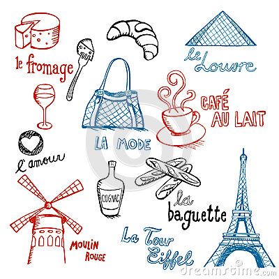 French Doodles Paris Doodles, French Symbols, Doodle Pictures, Travel Doodles, French Illustration, Paris Illustration, Notre Dame Cathedral, Cat Stock, Mini Drawings