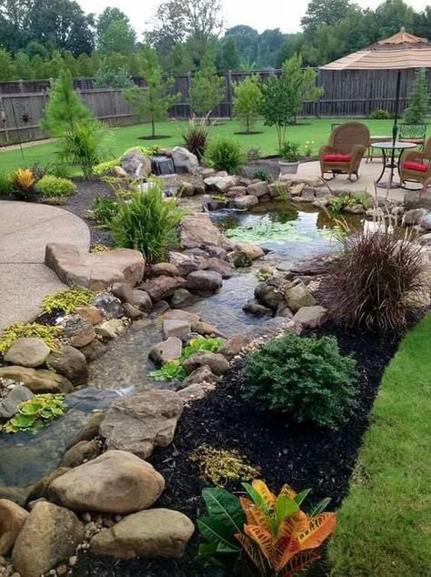 Backyard Stream, Diy Ponds Backyard, Backyard Fountain, Garden Pond Design, Backyard Pond, Garden Water Feature, Fountains Backyard, Garden Waterfall, Pond Landscaping