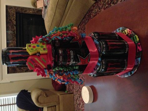 Energy drink cake Energy Drink Cake Tower, Drink Cake Tower, Drink Cake, 40 Gifts, Cake Tower, 40th Gifts, Energy Drink, Bday Ideas, Crafts Ideas