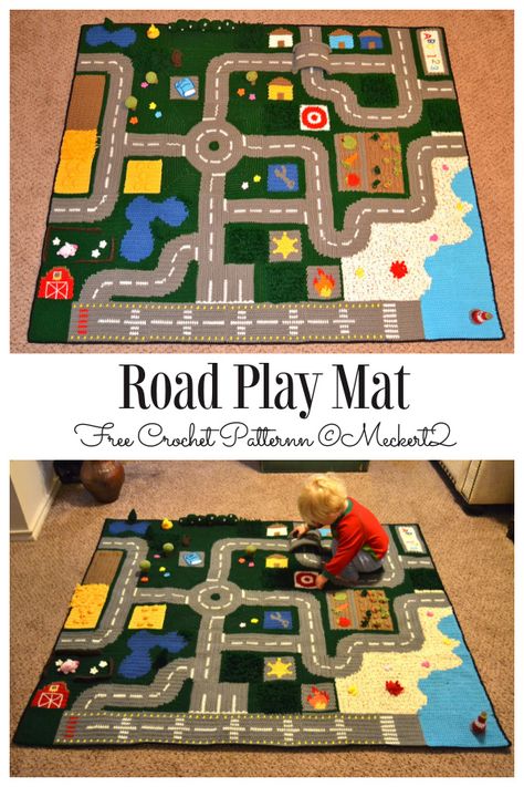 Road Racetrack Play Rug Free Crochet Patterns - DIY Magazine Crochet Play Rug Free Pattern, Crochet Road Rug, Diy Car Play Mat, Crochet Road Play Mat Free Pattern, Crochet Car Rug, Crochet Rug Kids, Crochet Road Play Mat, Crochet Playmat Free Pattern, Crochet Car Mat