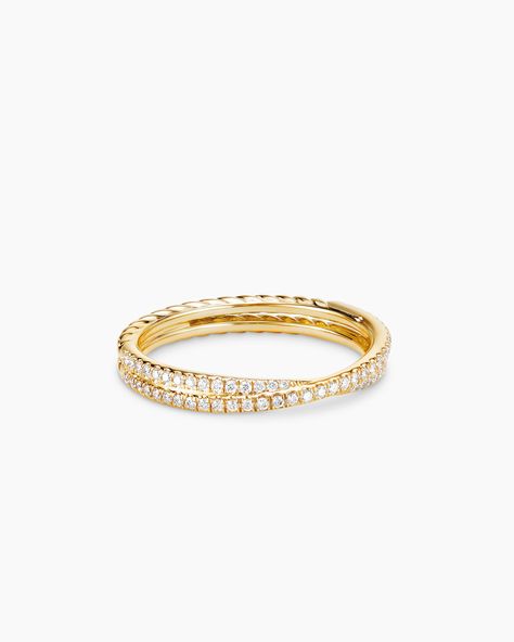 David Yurman | DY Crossover Micro Pavé Band Ring in 18K Yellow Gold, 3.14mm Crossover Wedding Band, Women Wedding Bands, Brushed Gold Ring, Micro Pave Band, David Yurman Ring, The Bling Ring, Engagement Ring Inspiration, Pave Band, Circle Diamond