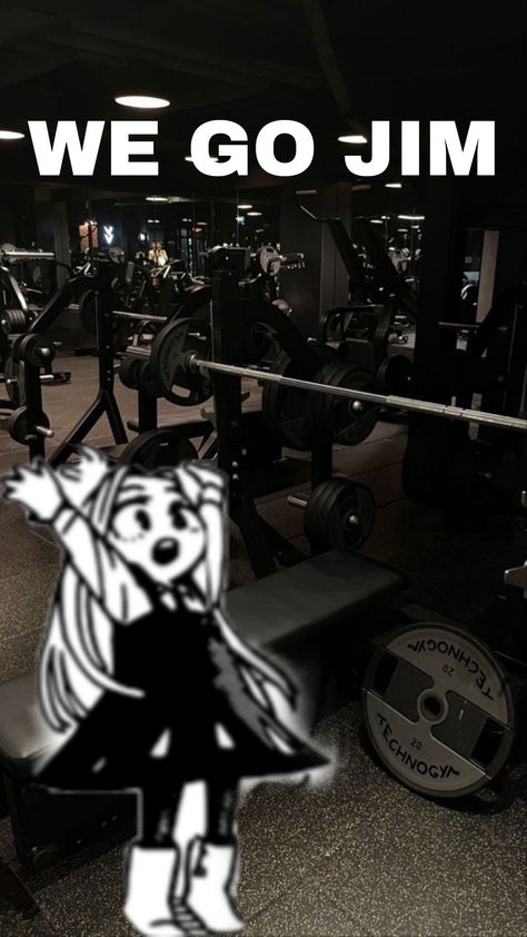 cut out of eri from my hero academia we her hands up, title above states "we go gym" gym being spelled "j i m", with a background of a gym in low lighting. We Go Jim, Hit The Gym, The Gym, Gym, Quick Saves