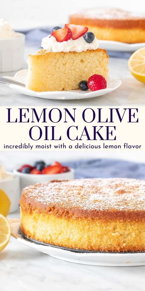 This delicious lemon olive oil cake is incredibly moist with a delicious lemon flavor. It's not too sweet - so it's perfect for dessert, morning coffee/tea or brunch #cake #lemoncake #oliveoilcake #recipe from Just So Tasty https://www.justsotasty.com/lemon-olive-oil-cake/ Sponge Texture, Oil Cake Recipe, Olive Oil Cake Recipe, Batch Baking, Lemon Olive Oil Cake, Lemon Dessert Recipes, Lemon Cake Recipe, Oil Cake, Lemon Olive Oil