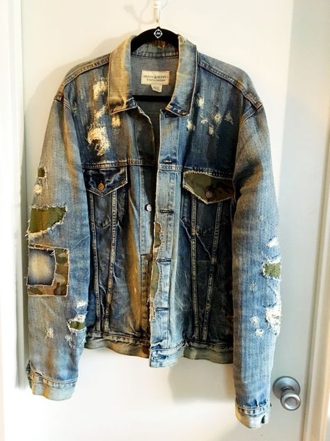 Denim Jacket Men Style, Distressed Denim Outfit, Destroyed Denim Jacket, Ralph Lauren Denim And Supply, Deconstructed Denim, Mens Denim Jacket, Denim Outfit Men, Ralph Lauren Patchwork, Denim Washes