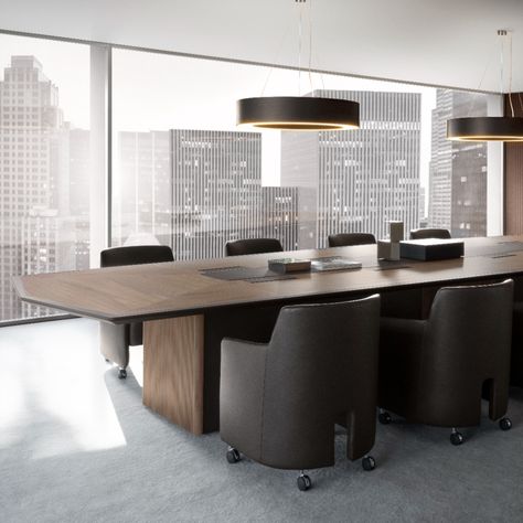 Reflecting the current culture of flexibility-conscious workspaces, the Master conference table is just what the modern office needs. Featuring eight easily accessible electrical sockets on the top, and excellent audio-visual equipment, it enables a retractable monitor to be inserted flush with the surface. Design: Umberto Asnago #4mariani #officedesign #meetingdesk #meetingroom Luxury Desk, Office Needs, Black Walnut Wood, Grey Stain, Office Desks, Conference Table, Modern Office, Meeting Room, The Master