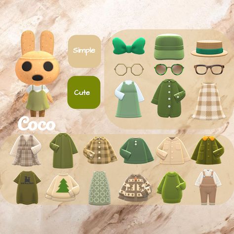 Acnh Lookbook, Coco Animal Crossing, Cottage Core Animal Crossing, Acnh Villagers, Acnh Outfits, Cottagecore Animal Crossing, Character Info, Coco Fashion, Animal Crossing 3ds