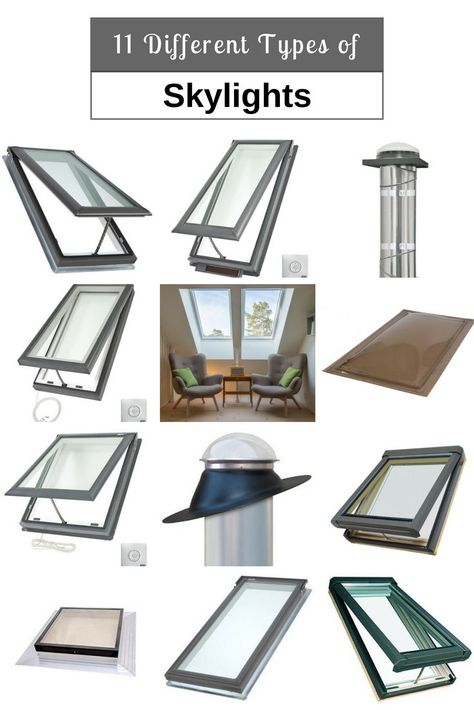 11 Different Types of Skylights. #skylight #skylights #homeimprovement #homeideas #lighting Types Of Skylights, Skylights Ideas Roof Light, Skylight Architecture, Concrete Mix Design, Roof Skylight, Skylight Design, Skylight Window, Hexagon Shelves, House Wiring