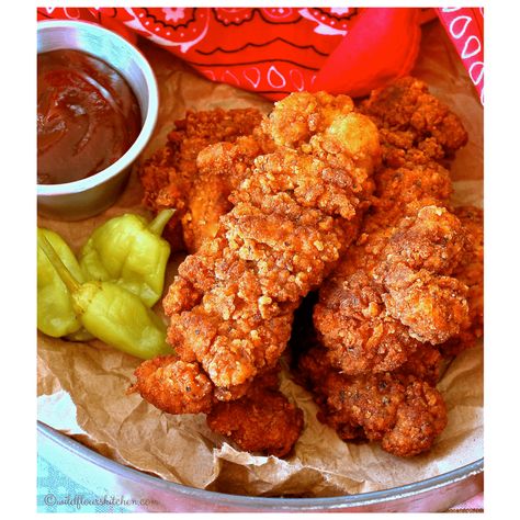 Spicy Fried Chicken Tenders, Cajun Chicken Tenders, Chicken Tenders Fried, Cooking Fried Chicken, Jerry Reed, Spicy Fried Chicken, Mustard Dipping Sauce, Fried Chicken Tenders, Cajun Chicken