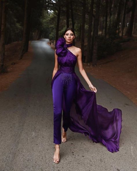 Jumpsuit With Train, Women Pants Suit, Prom Jumpsuit, Sleeveless Prom Dress, Purple Jumpsuit, Prom Dress With Train, Halter Prom Dresses, Evening Jumpsuit, Purple Prom Dress