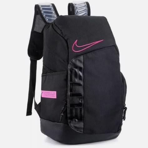 Nike Hoops Elite Backpack Black / Neon Pink Nike Elite Bookbag, Nike Elite Bag, Nike Elite Backpack, Elite Backpack, Mochila Nike, Pink And Black Nikes, Basketball Backpack, Basketball Bag, Black White Logo