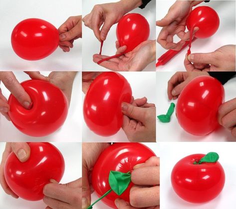 Balloon Apple How-to 10 Apples Up On Top, Apple Theme Parties, Apple Birthday, Snow White Apple, Minnie Mouse Birthday Decorations, How To Make Balloon, Snow White Birthday Party, Snow White Birthday, Simple Birthday Decorations