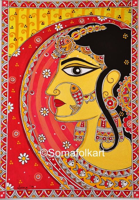 A beautiful Indian Princess inspired by Rajput Princesses from Rajasthan, India Traditional Madhubani (India) original art. The painting matches very well with a colourful home decor(Indian/bohemian).It will look beautiful against both neutral coloured walls and bright walls. Water based colours and Painting Rajasthani, Madhubani Paintings Peacock, Coloured Walls, Maybelline Foundation, Colourful Home Decor, Home Decor Indian, Colourful Home, Paintings Tutorials, Kalamkari Painting