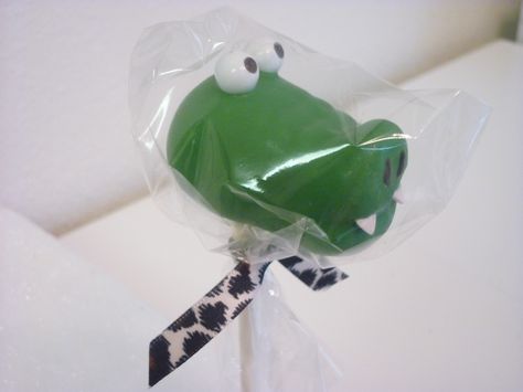 An alligator cake pop, one of the members of our Safari Collection-KISA..this one is cute too;) Alligator Cake Pops, Alligator Cake, Alligator Birthday Parties, Alligator Birthday, Third Birthday Party, Cake Balls, Third Birthday, Boy Shower, Exotic Pets