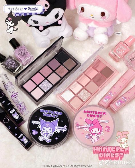 Romand Makeup Products, Kuromi Makeup Products, Anime Makeup Products, Romand X Sanrio, Sanrio Makeup Products, Kuromi Eyeshadow, K Beauty Makeup Products, Kawaii Makeup Looks, My Melody Makeup