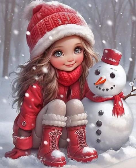 Winter Christmas Scenes, Christmas Scenery, Guys And Dolls, Merry Christmas Decoration, Cute Animal Drawings Kawaii, Christmas Photography, Childrens Christmas, Girly Art Illustrations, Winter Girls