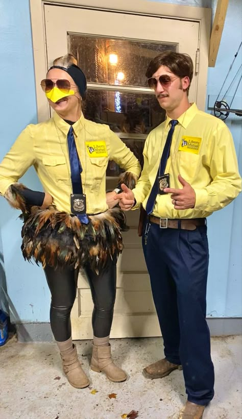 Emu Costume Diy, Limu Emu Costume, Funny Two Person Costumes, Liberty Mutual Costume, Duo Costume Ideas Best Friends Funny, Parent Halloween Costumes, Smokey And The Bandit Costume, Limu Emu And Doug, Emu Costume