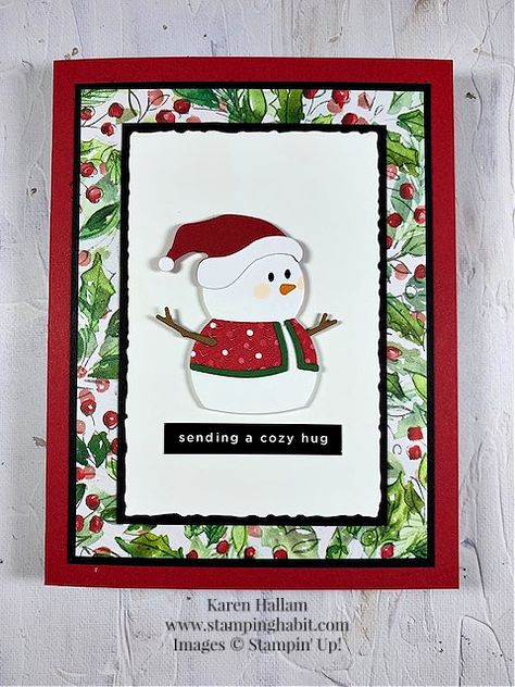 deckled rectangle dies, take a bow 6x6 dsp, joy of christmas dsp, holiday card idea, stampin up, karen hallam Cozy Meals, Need A Hug, Christmas Holiday Cards, Special Cards, A Hug, Simon Says Stamp, Simon Says, Paper Pumpkin, Holiday Card