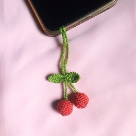 Cherry phone charm🍒 Dm to order 🫶🏻 #crochet #crochetlove #crochetaddict #microcrochet Crochet Phone Charm, Cherry Crochet, Crochet Room, Fun Crochet Projects, Fun Crochet, Crochet Inspo, Phone Charm, 2024 Vision, Crochet Ideas