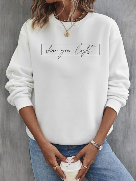 Women Conference Tshirt, Printed Sweatshirts Women, Sweatshirt Sayings, Sweatshirt Ideas, Christian Shirts Designs, Slogan Sweatshirt, Letter Sweatshirt, Cute Shirt Designs, Women Sweatshirts